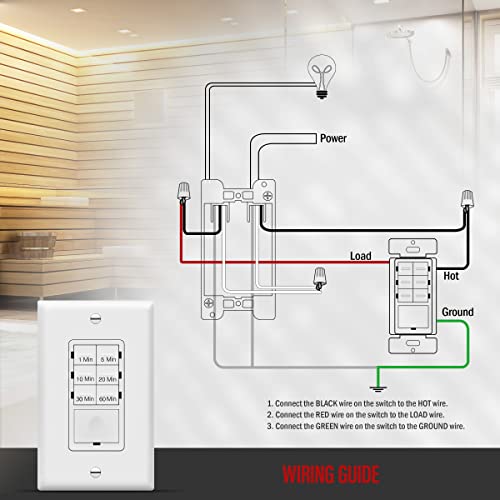 Enerlites 1-Hour Countdown Timer Switch, 1-5-10-20-30-60 Min, For Bathroom Fans, Heaters, Lights, Led Indicator, 120Vac 800W, No Neutral Wire Required, Ul Listed, Het06-J6-W, White #TOP4