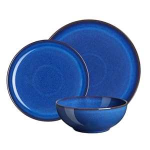 Denby 1042958 12-Piece Stoneware Imperial Breakfast Plate & Bowl Set, Blue