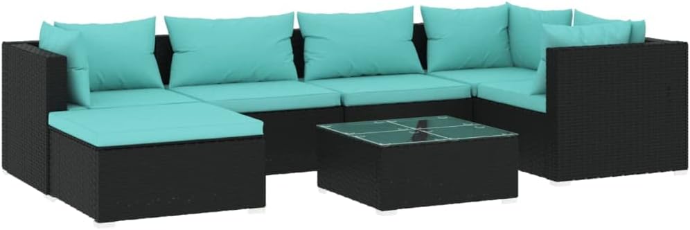 Patio Lounge Set Black Pe Rattan 7 Piece Modular Garden Seating Sets Furniture Outdoor Sofa Chair