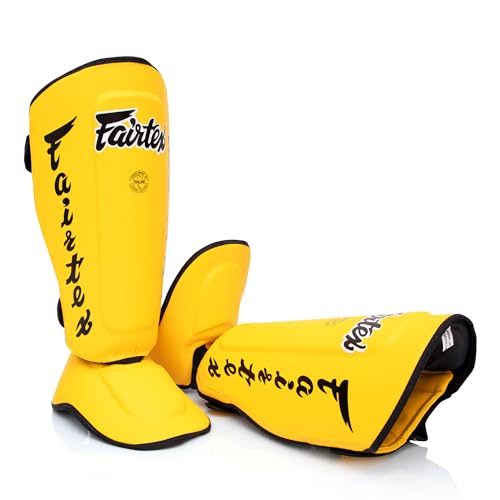 Fairtex SP7 Muay Thai Shin Guards for Men, Women, Kids | Shinguards Made with Syntek Leather & are Premium, Lightweight & Durable | Detachable shin & Foot Protector- Small, Yellow by Fairtex - Image 3