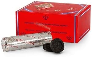 THREE KINGS 40MM Charcoal Box: Supplies for HOOKAHS – 100pc Box of Quick-Light Shisha coals for Hookah Pipes. These Easy Lite Coal Accessories & Parts are Instant Lighting When Using a Torch Lighter.