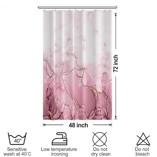 Rideau de douche imperméable effet marbre rose avec œillets et crochets robustes