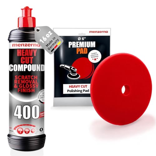 Image of menzerna Deep Scratch and Swirl Remover Kit I Car polishing Set with Menzerna Heavy Cut 400 (16oz) and 6 Inch Polishing Pad I Deep Scratch Remover and high Gloss Kit for All Types of Vehicles