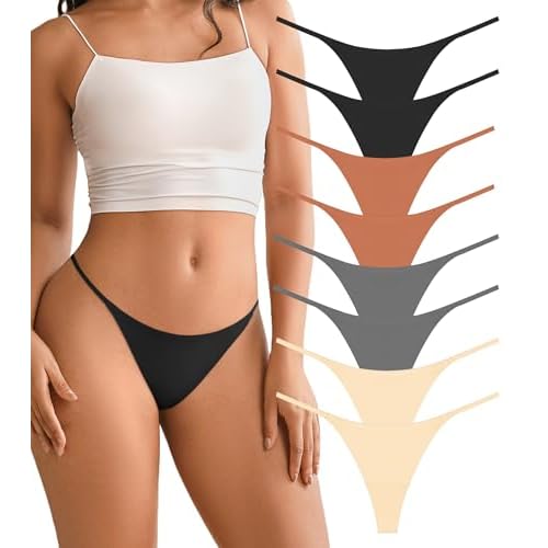 DEANGELMON Seamless G-string Thongs for Women - No Show Thong Underwear Low Rise Stretch Panties Workout Pack X-Small C-8pcs