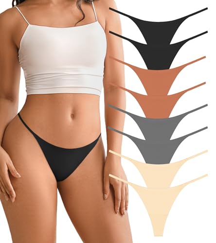 Image of DEANGELMON Seamless G-string Thongs for Women - No Show Thong Underwear Low Rise Stretch Panties Workout Pack