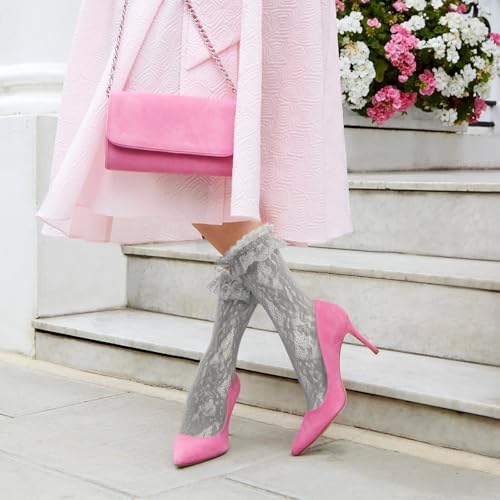 Image of Women Lace Ruffle Socks White Black Frilly Lolita Crew Dress Socks