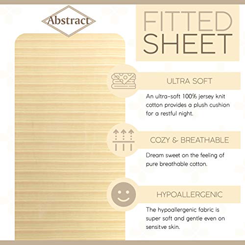 Abstract Fitted Bed Sheet Soft Jersey Comfort Deep Pocket For Twin Mattresses (39" X 75", Striped Beige) #TOP1