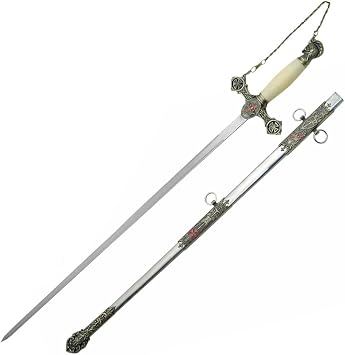 SZCO Supplies Masonic Knights Templar Sword with Scabbard - 35" Ceremonial Sword, Masonic Sword, and Knights Templar Sword for Adults Knight Templar Sword with Scabbard for Display and Collectors
