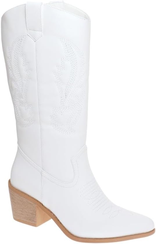 Pierre Dumas Women's Cowboy Boots Western Fashion Cowgirl Mild Calf Boots Low Chunky Block Heel Pointed Toe Boots