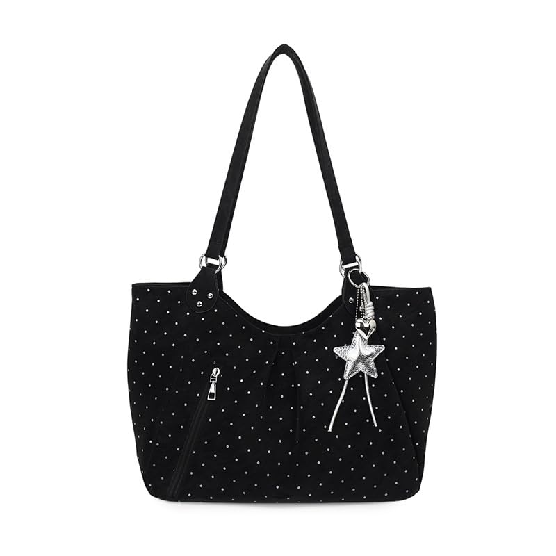 Bolso tote con estampado de lunares para mujer, bolso bandolera Y2K con colgante de estrella, bolso hobo grande para escuela, trabajo y viaje miniatura 1