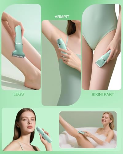 Image of AREYZIN Bikini Trimmer for Women,3-in-1 Electric Shaver for Womens,Electric Razors and Body Shaver, IPX7 Waterproof,USB-C Charging,Travel Trimmer for Face, Legs,Bikini Line & Foil,Light Green