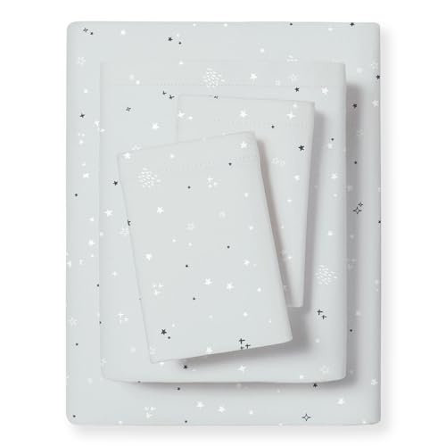 Image of MakeMake Organics Organic Queen Sheet Set GOTS Certified Organic Cotton Sheets Queen Bed Fitted Flat Sheet Pillowcases - Ultra Soft Non Toxic Breathable Gray Blue Night Sky Color (Queen, Milky Way)