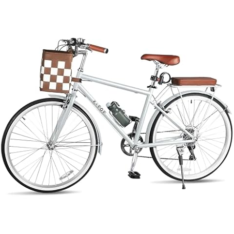 26 Inch Beach Cruiser Bike for Women Men Adults, 7 Speed Cruiser Bike with Removable Basket & Water Cup Bracket, Commuter Bicycles with Dual V-Brake, City Hybrid Bike Steel Frame Comfortable Seat Cover