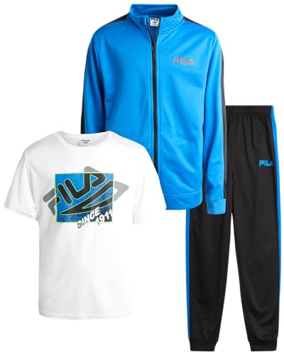 Fila Conjunto de fato de treino para meninos – Moletom de tricô de desempenho de 3 peças, calça de m