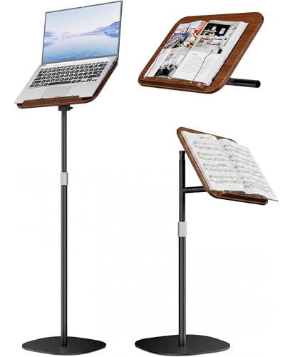 boostool Laptop Stand Floor Wood Music Stand Tablet Floor Stands Adjustable Height Tall Book Stand Hands Free for Projector Office Study Brown