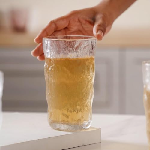 Image of Inovique Enterprises Frosted Clear Water Glass Set of 2 | 350ml Transparent Glacier Water Glass Tumblers for Cold Drinks, Mocktails & Daily Use
