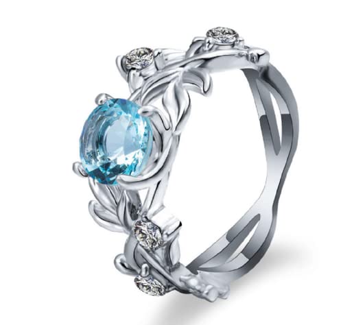 HUKQBUNX 925 Sterling Silver Fashion Zircon Hand Jewelry Princess Engagement Ring Sapphire Natural Aquamarine CZ Square Crystal Zircon Women's Precious Ring Size 6-10 (Size 10)