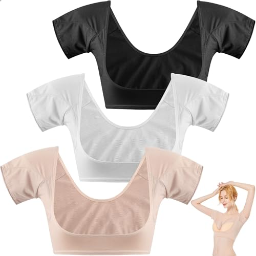 NATOSU Pack de 3 Camisetas de sudor para mujer, transpirable, protección contra el sudor, chaleco para el sudor en las axilas, chaleco absorbente de manga corta para mujer(L)