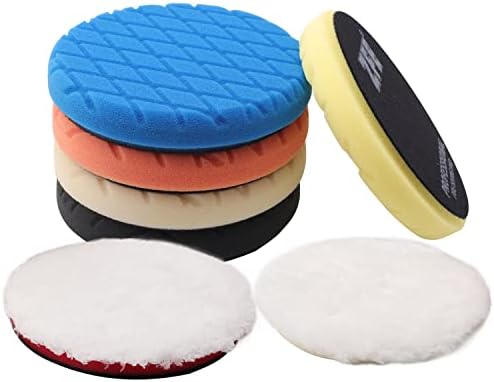 ZFE Buffing Polishing Pads, 6Pcs 7"(180mm) Waffle Foam Buffing Pads Polishing Pads Wool Pad Kit for 7Inch Backing Plate RO/DA/GA Car Polisher Boat Compounding, Polishing and Waxing