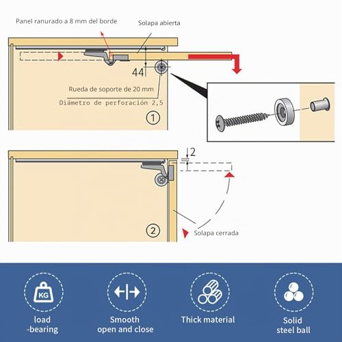 Miniatura 6 de Rieles Ocultos Para Puertas De Armario, 2 Unidades De 30-70 Cm Para Puertas De Armario, Guías De Bolas, Montaje Lateral, Deslizadores De Puerta Corredera Para Armario 40 Cm