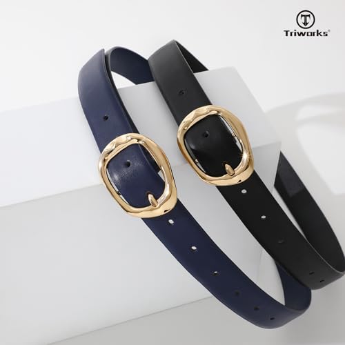Image of TRIWORKS 2 Pack Leather Belts for Women Fashion Waist Belt with Liquid Shapes Women Belt for Jeans Pants Dresses