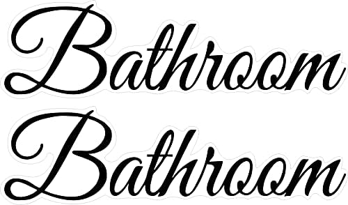 Printed On Clear Adhesive Vinyl, No Background - Bathroom - UV Resistant, Waterproof, Durable - Peel & Stick Wall Door Decor Decal Sticker Quote Vinyl Mural Art Script Vinyl lettering - (2 Pack) 9.5" x 2.5", Black