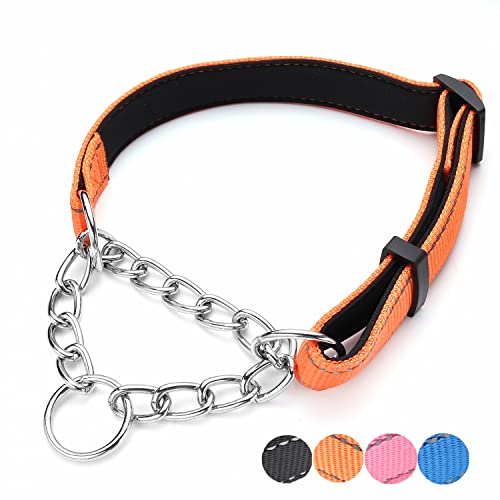 Puroayet Martingale Dog Collar Wide 2.5Cm(0.98Inch) Reflective Nylon With Stainless Steel Chain Dog Collar Comfortable Soft S-(Doginchs Neck10-15Inches) #TOP9