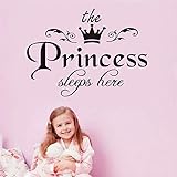 QISHENG The Princess Sleeps Here Wall Decal Vinyl Sticker for Kids Baby Girls Bedroom Decoration Nursery Home Decor Mural Design (The Princess Sleeps here, 40cm X 30cm(15.7'X11.8'）)