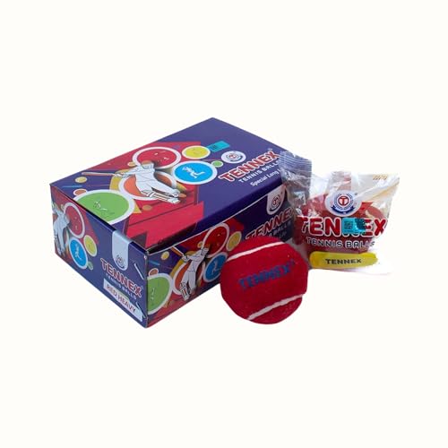 Image of TENNEX Rubber Cricket Tennis Ball Heavy /Hard in Red Colour | Standard Size | Overarm Cricket | Approx125 Grams (Standard, 12)