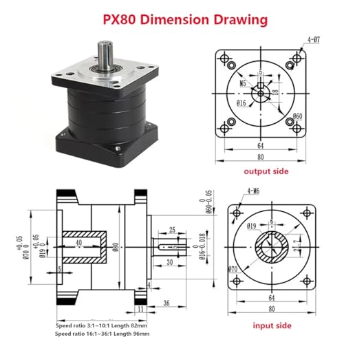 Réducteur d'engrenage planétaire PX60 20 to 1 multiplicateur de couple pour CNC