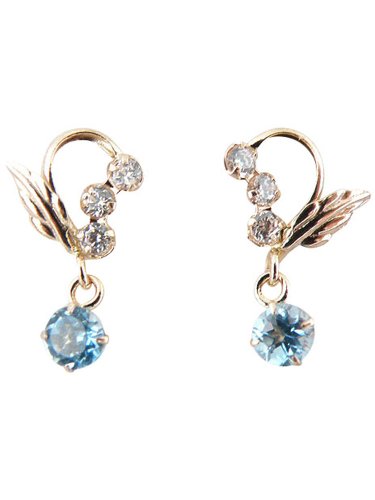 ジュエリーコトブキ11月 誕生石 ブルートパーズ 幸せの天使のエンジェル ピアス K14PG