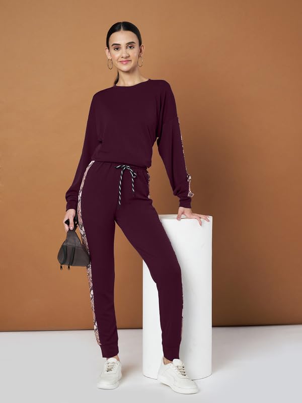 Image of DTR FASHION Cotton Blend Styled With Snake Skin Print On Sleeves Tracksuit | Co-ord Set For Women| Active Wear Suit Set For Women|