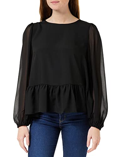 Image of French Connection Women's Crepe Light Georgett Peplum Top Blouse, Black, XS