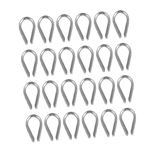 KICHOUSE 24 Pcs Capel Protection Ring Wire Rope Cable Sleeves Heavy Duty Thimble Thimbles Steel Wire Clamp Cable Fixing Workpiece Stainless Cable Clamp Riggs Silver 304 Stainless Steel