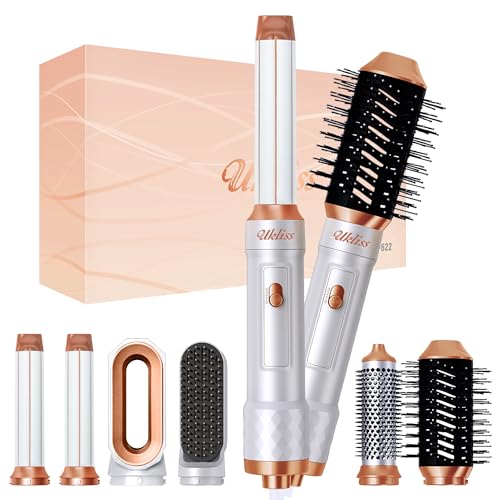 Air Styler mit 6 Aufsatz, Rundbürstenföhn Warmluftbürste Haarstyler 6 in 1 für Haar Styling, Automatischer Lockenstab, Glättbürste, Massage Heißluftbürste, Stylingbürsten für alle Haartypen