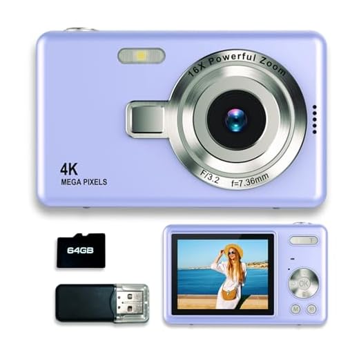 Fotocamera Digitale 4K 50MP, Macchina Fotografica Compatte per Ragazzi, Zoom 16X, Schermo LCD da 2,4", Scheda 64G, Batteria Integrata, Ideale per Bambini, Adolescenti, Principianti, Lilla