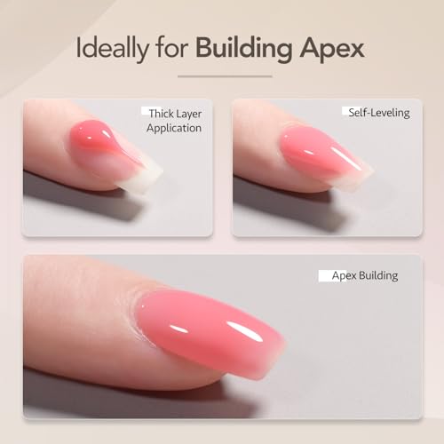 GAOY 6 Colors Rubber Base Gel Set, Jelly Builder Base Nail Gel Nude Sheer White Pink, 2-in-1 Soak Off Nail Strengthener, Blush Jelly 2Pcs