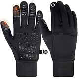 YUHAN PRETTY Kids Winter Gloves Waterproof Touchscreen Warm Fleece Anti-Slip for Boys Girls Children 4-10 Years Back(BlackL)