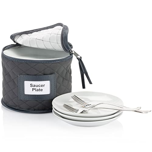 China Storage Case - Saucer Or Small Plate Quilted Case - 7 Inches Diameter X 6 Inches Height - Gray - Includes 12 Felt Separators #TOP24