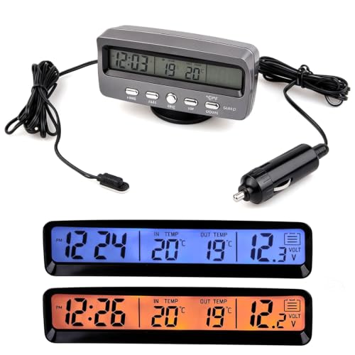 Itian LCD Automotive Elektronische Uhren, Auto Innen und Außen Thermometer, Spannungsüberwachung, Wecker, Multifunktionstisch