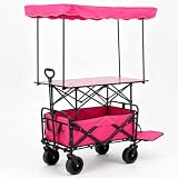 UORDBY Mobiler Verkaufswagen mit Dach, Faltbarer Marktstand auf Rädern, Teleskopgriff, einfach aufzubauen – ideal für Outdoor-Events und Streetfood Pink
