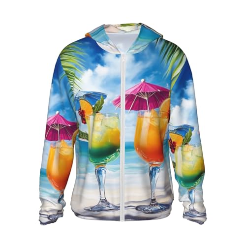 UPF 50+ Sun Protection Hoodie Long Sleeve Tropical beach drink Sun Shirt Rash Guard Fishing Shirts for Men