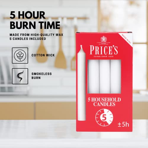 Price's - Household Candles - Pack of 5 - Unscented - 5 Hour Burn Time - Premium White Wax - Image 7