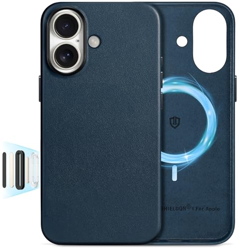 Coque iPhone 16 cuir véritable Shieldon, étui protection antichoc induction magnétique 5G