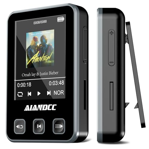 MP3 Player Bluetooth 5.3 mit Sport Clip und Sportarmband, mp3-player mit 1,77 Zoll TFT Farbbildschirm, Mp3 Player mit Kopfhörer, Unterstützt bis 128GB SD Karte, Schwarz