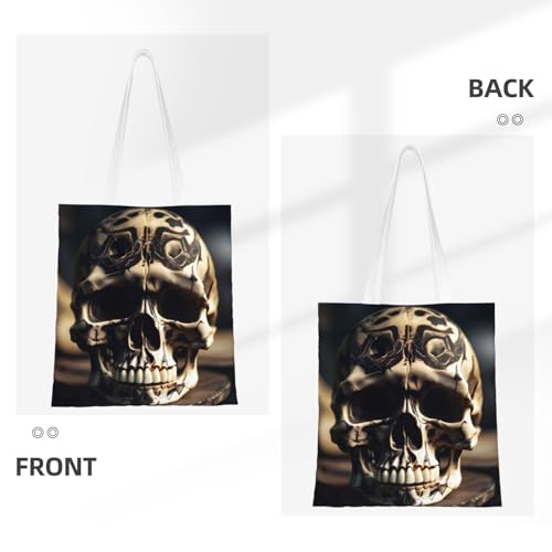 Skull Rock Roll Skeleton Bone Print Polyester Canvas Tote Bag, Shopping Bag With Reinforced Handles, Reusable3