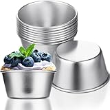 Geiserailie 10 Pieces Individual Flan Molds Egg Tart Molds Pudding Cups Mini Chocolate Molten Pans Carbon Steel Cupcake Cake Cookie, Round Nonstick Popover Bakeware Tumblers(2.6 x 2 x 1.3 Inch)
