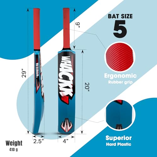 Image of Whackk Complete Cricket Set, Cricket Kit Combo, l Cricket Bat (30'' x 3.9'') with 3 Stumps Wicket Set and 1 Tennis Ball,Size-5 Bat