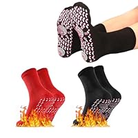Selbsterwärmende Socken, Selbstheizende Socken, 2 Paar Turmalinsocken, Winter Heizsocken, Selbsterwärmende Socken, Fußwärmer Socken, Socken Herren Damen für Outdoor-Aktivitäten im Winter, Schwarz/Rot