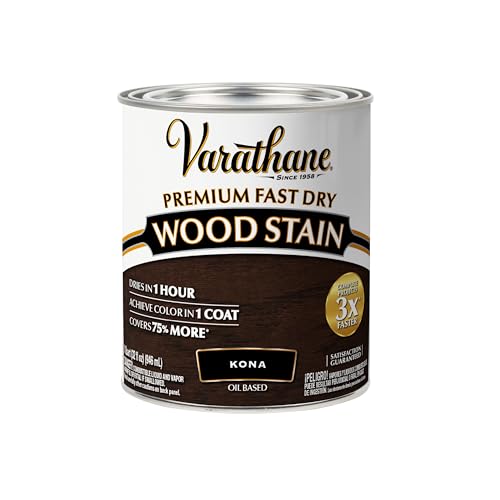 Varathane Premium Fast Dry Wood Stain | 1 Hour Dry Time | 1 Coat Color | Interior Wood Stain | Furniture, Cabinets, Doors, Trim | Quart | Kona